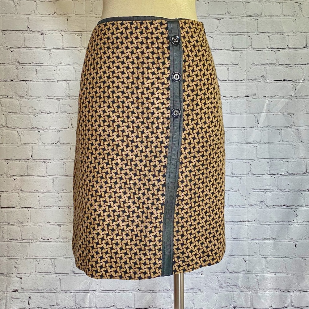 Wool Check Leather Trim Mini Skirt Liz Claiborne